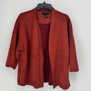 Joan Vass New York Rust Red Faux Suede Open Front Cardigan Jacket Womens Small